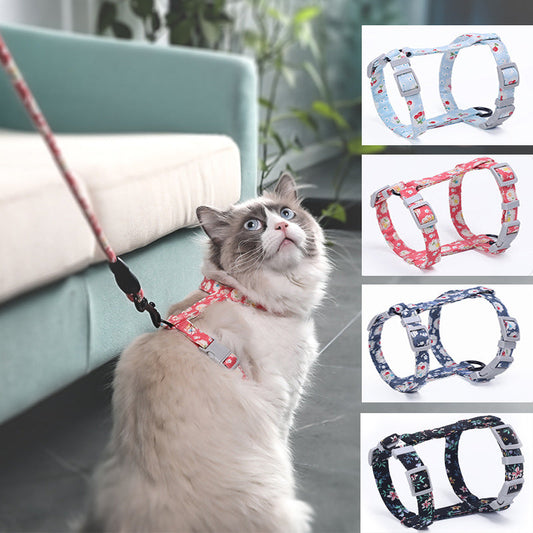 KFX-0283709 Cat I-Shaped Chest Harness for Comfortable Walking - Cotton & Metal Accessories, Sizes S/M