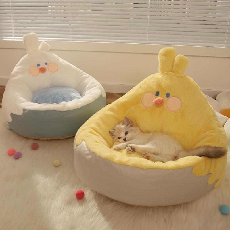 KFX-0284477 Cozy Semi-closed Cat Nest for All Seasons, 50x50x30cm, Soft Polyester and PP Cotton