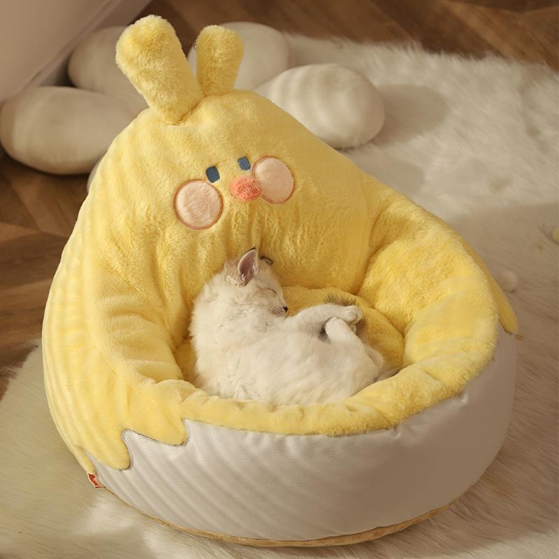 KFX-0284477 Cozy Semi-closed Cat Nest for All Seasons, 50x50x30cm, Soft Polyester and PP Cotton