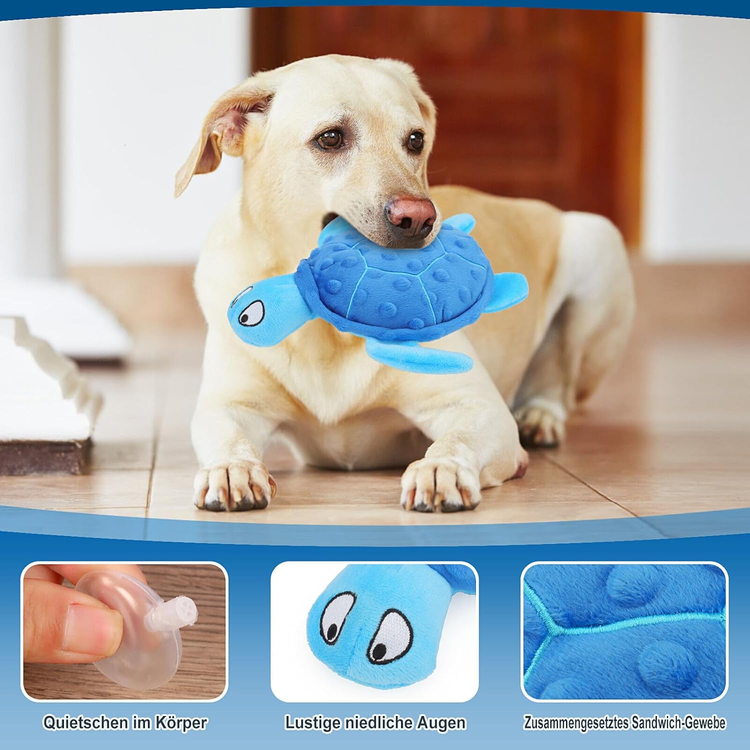 KFX-0285885 Durable Squeaky Sea Turtle Plush Toy for Small Dogs - Interactive Chew Toy for Teething and Anxiety Relief