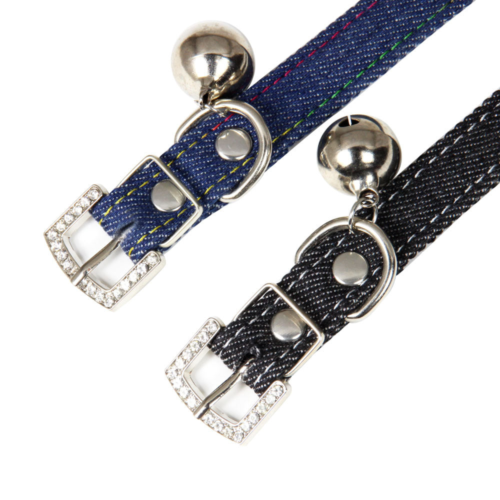 KFX-0286397 Adjustable Denim Cat Collar with Bell - Available in Blue and Black