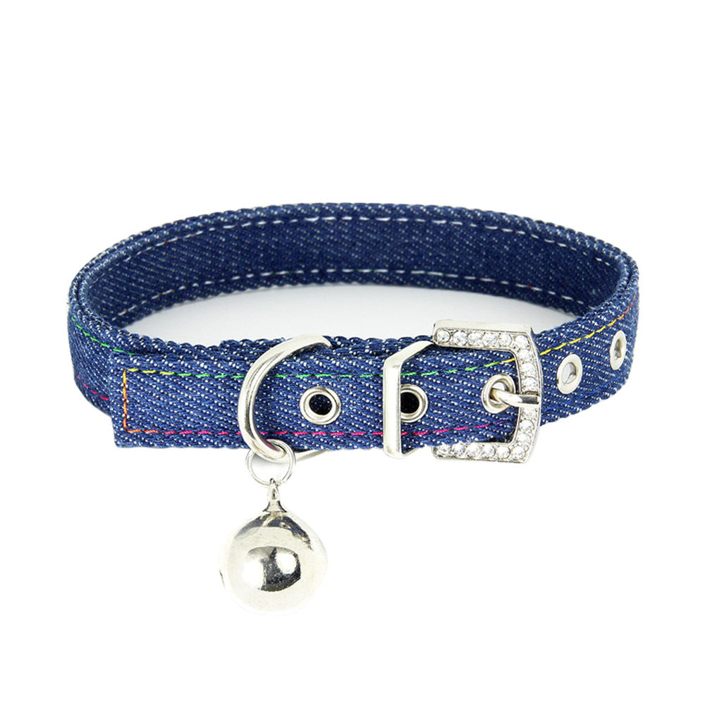 KFX-0286397 Adjustable Denim Cat Collar with Bell - Available in Blue and Black