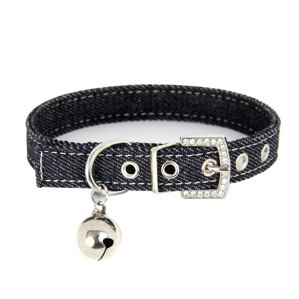 KFX-0286397 Adjustable Denim Cat Collar with Bell - Available in Blue and Black