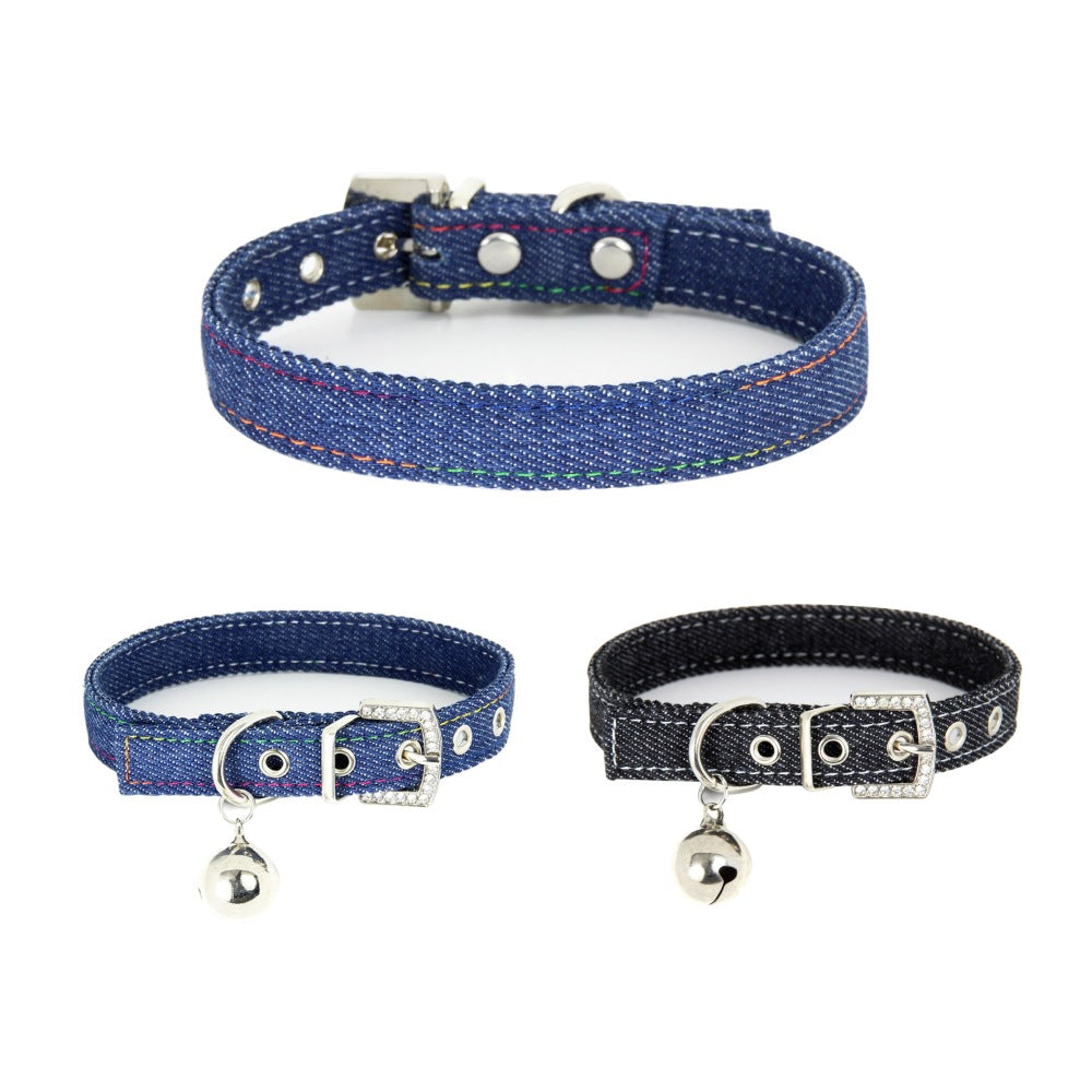 KFX-0286397 Adjustable Denim Cat Collar with Bell - Available in Blue and Black