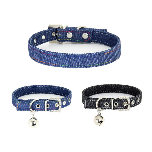 KFX-0286397 Adjustable Denim Cat Collar with Bell - Available in Blue and Black