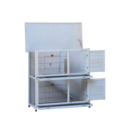 KFX-0288061 Spacious 2-Story Rabbit Hutch with Removable No-Leak Trays and Non-Slip Ramp for Small Animals