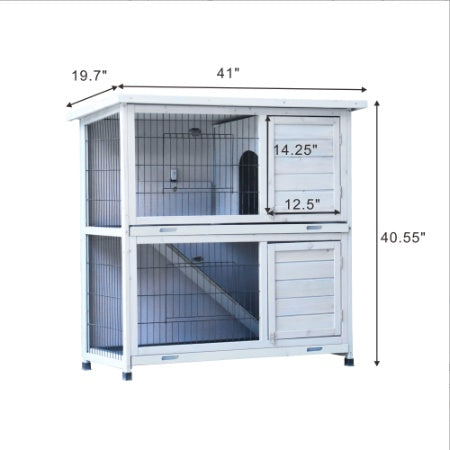 KFX-0288061 Spacious 2-Story Rabbit Hutch with Removable No-Leak Trays and Non-Slip Ramp for Small Animals