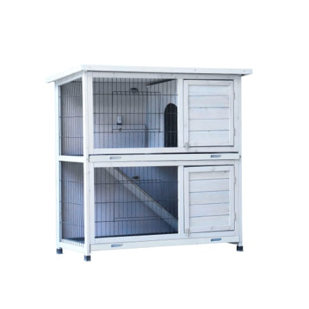 KFX-0288061 Spacious 2-Story Rabbit Hutch with Removable No-Leak Trays and Non-Slip Ramp for Small Animals
