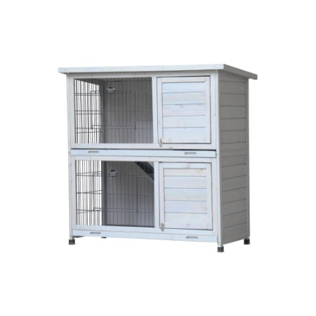 KFX-0288061 Spacious 2-Story Rabbit Hutch with Removable No-Leak Trays and Non-Slip Ramp for Small Animals