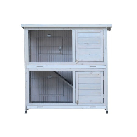 KFX-0288061 Spacious 2-Story Rabbit Hutch with Removable No-Leak Trays and Non-Slip Ramp for Small Animals