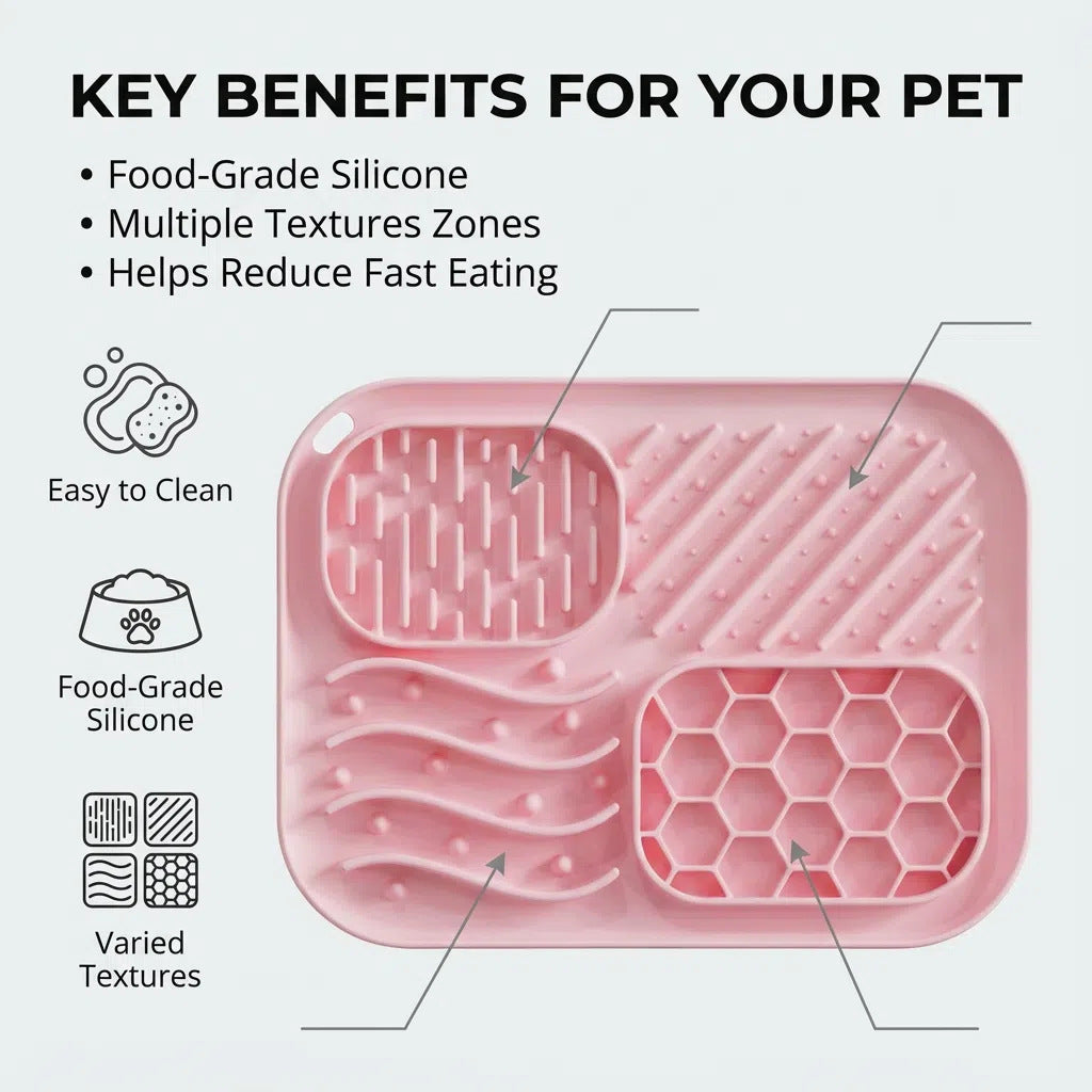 KFX-0288189 Square Silicone Slow Feeder Bowl with Suction Cup for Dogs - Four Colors Available