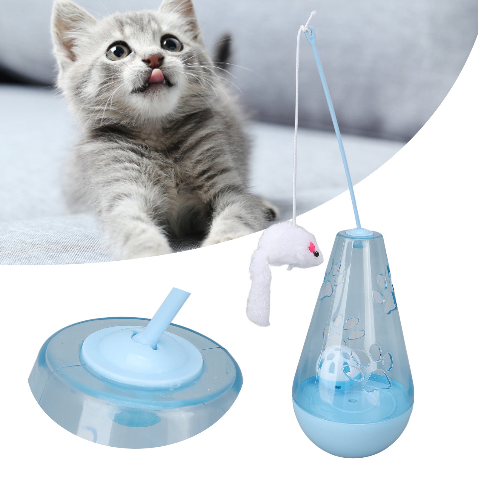 KFX-0291645 Interactive Cat Toy with Built-In Bell Ball and Plush Mouse Stick for Indoor Cats and Kittens