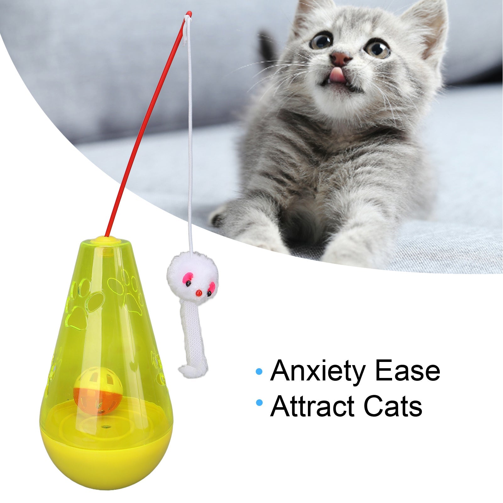 KFX-0291645 Interactive Cat Toy with Built-In Bell Ball and Plush Mouse Stick for Indoor Cats and Kittens