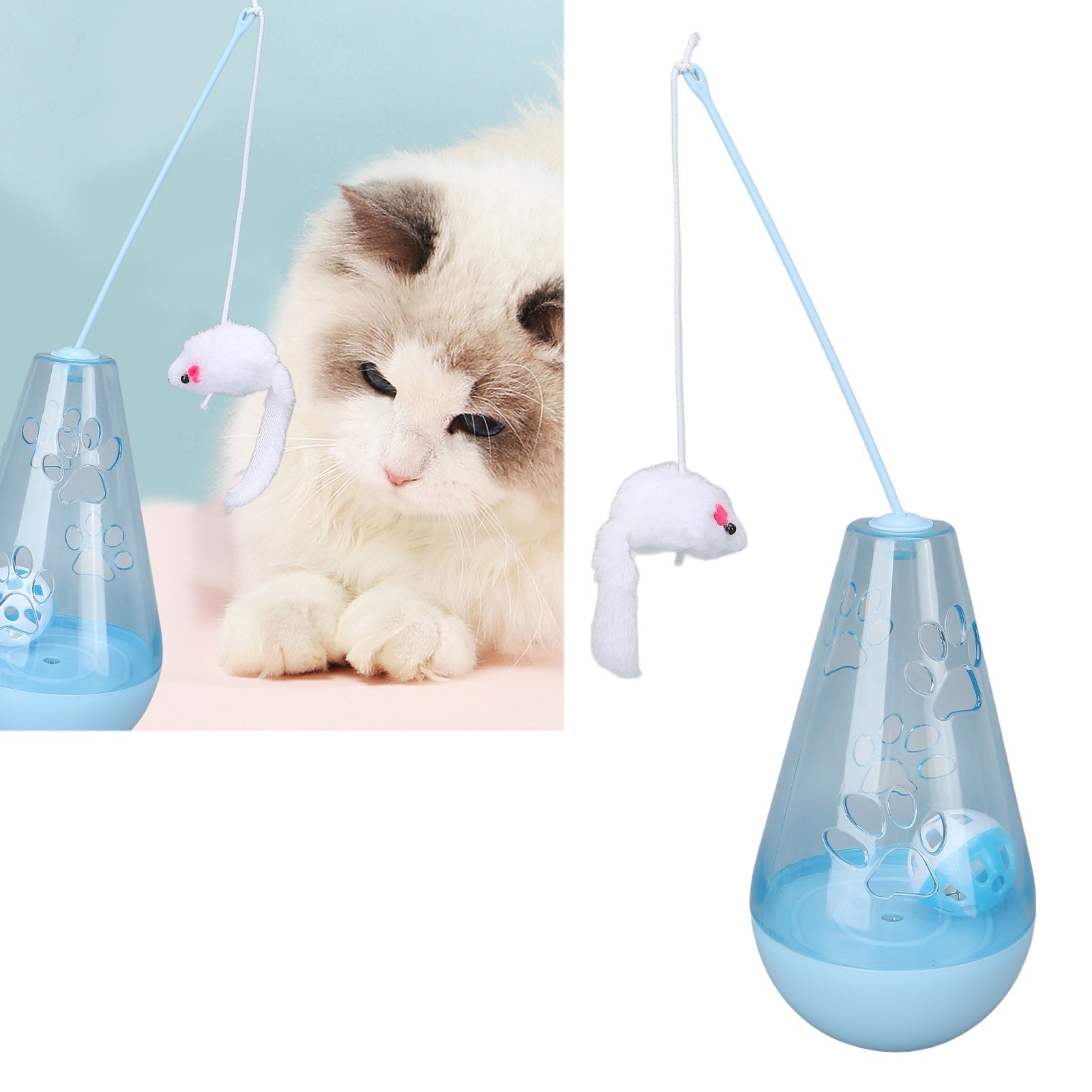 KFX-0291645 Interactive Cat Toy with Built-In Bell Ball and Plush Mouse Stick for Indoor Cats and Kittens