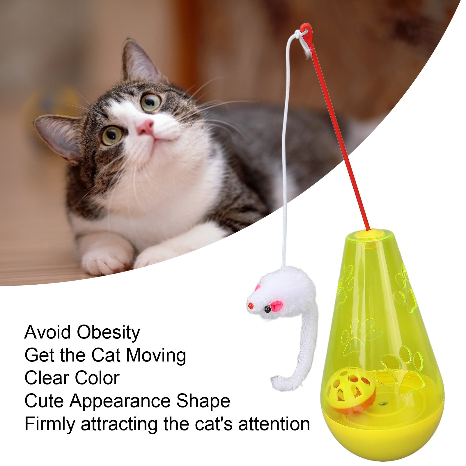 KFX-0291645 Interactive Cat Toy with Built-In Bell Ball and Plush Mouse Stick for Indoor Cats and Kittens