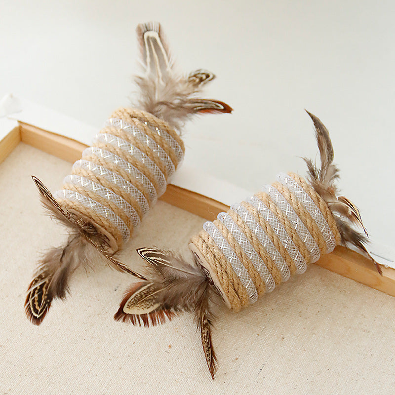 KFX-0291773 Durable Cat Toy with Feather and Hemp Rope for Scratching and Claw Grinding