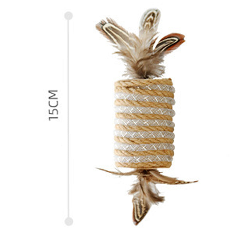 KFX-0291773 Durable Cat Toy with Feather and Hemp Rope for Scratching and Claw Grinding