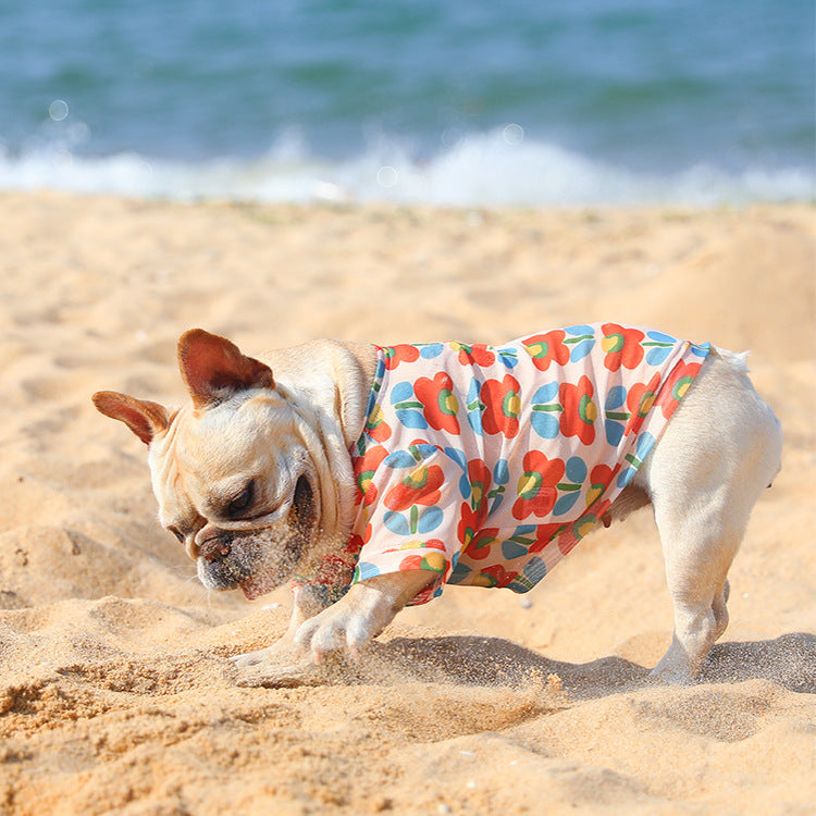 KFX-0292541 Summer Mesh Pet Clothing for Sun Protection in Floral Designs