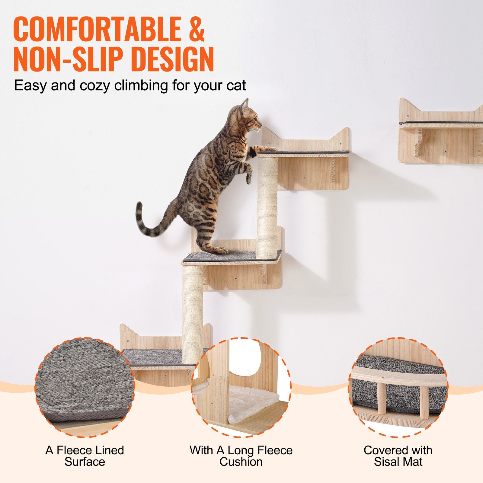KFX-0293437 Wall Mounted Cat Furniture Set with Jumping Boards, Nest, and Tree for Climbing and Playing