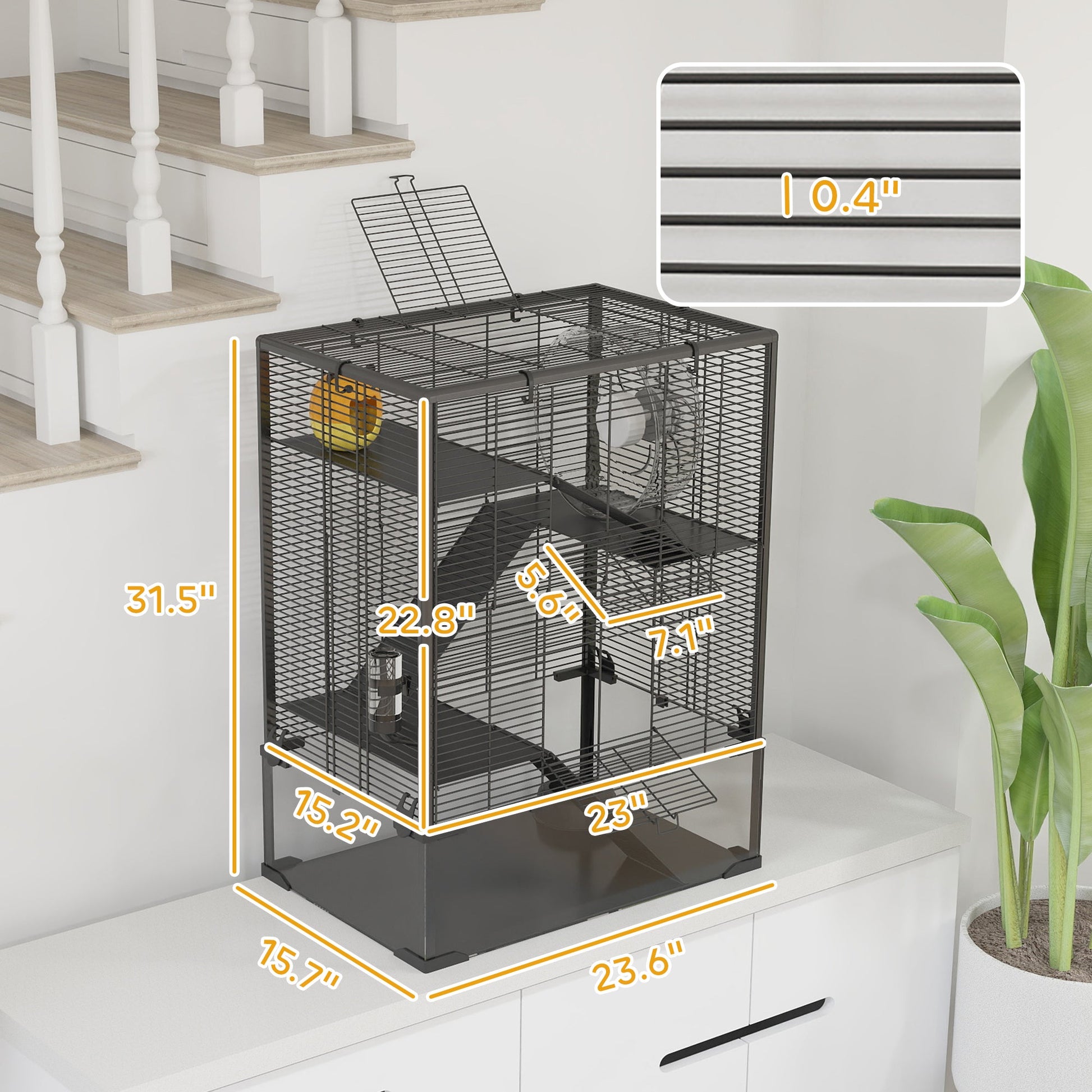 KFX-0293821 4-Tier Hamster Cage with Glass Bottom, Running Wheel, Hut, Food Dish, and Water Bottle - Ideal for Small Animals