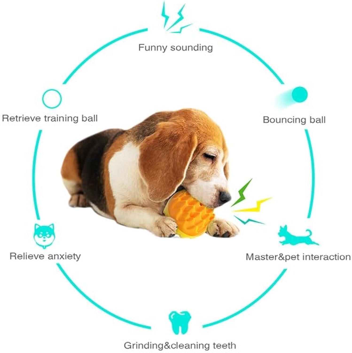 KFX-0297405 Durable Squeaky Dog Ball Toy for Aggressive Chewers - Dental Care & Mental Enrichment for All Breeds