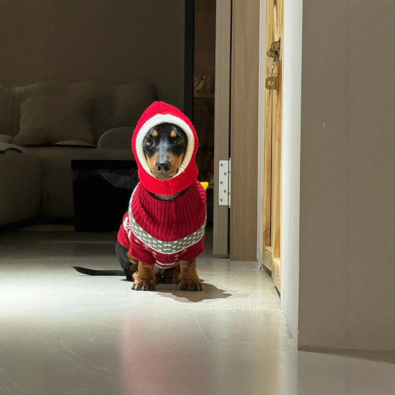 KFX-0297533 Warm Plush Dachshund Hat with Scarf for Pets - Little Red Riding Hood Style
