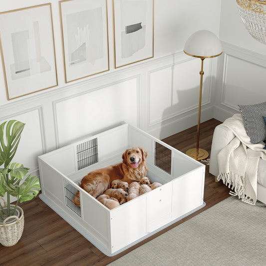 KFX-0301373 Large Dog Whelping Box with Washable Pee Pad and Adjustable Height Door, 49" x 47" x 19"