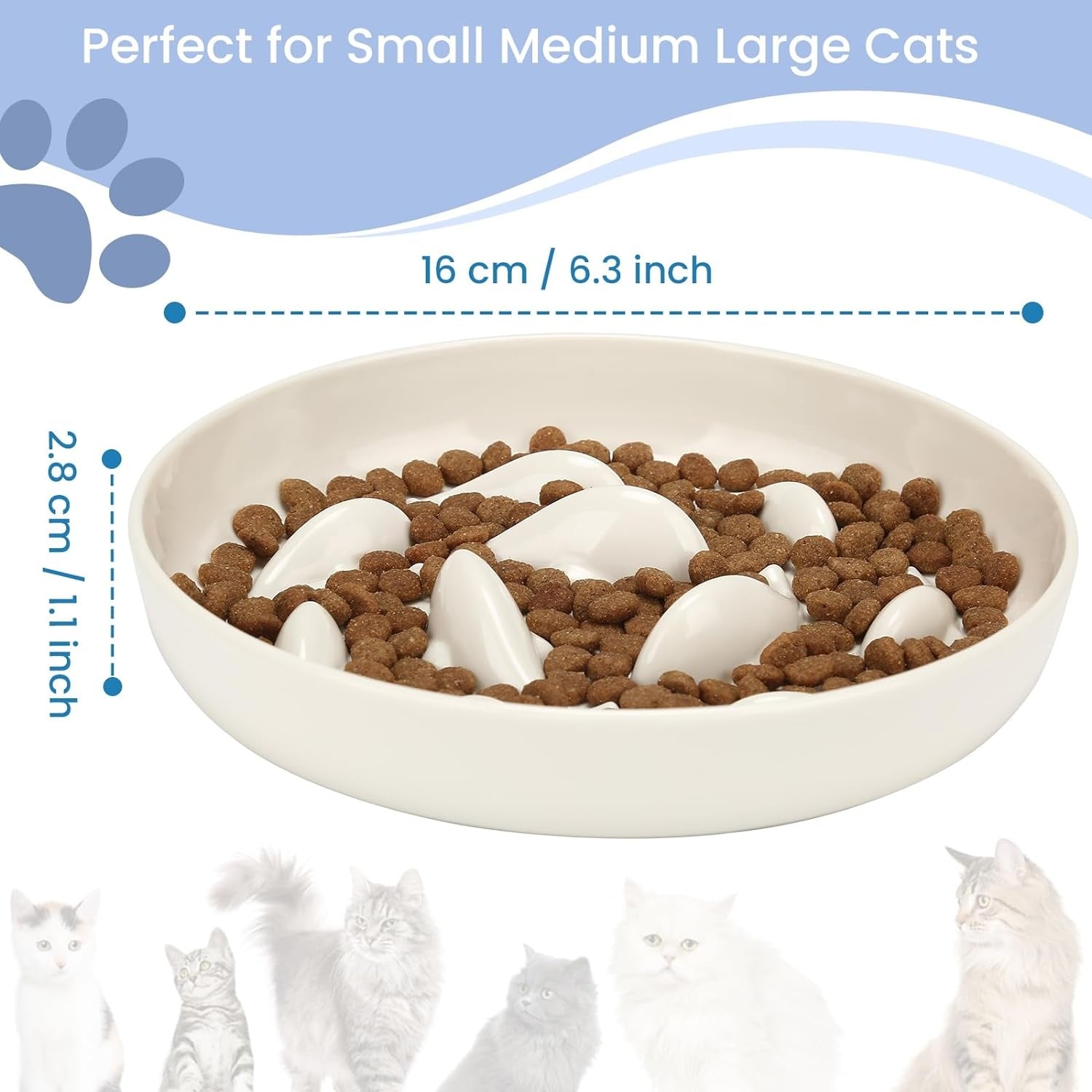 KFX-0301885 Cat Slow Feeding Bowl with Raised Edge, Non-Slip Base, and Easy-Clean Design