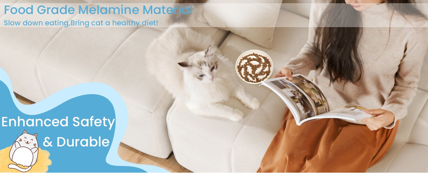 KFX-0301885 Cat Slow Feeding Bowl with Raised Edge, Non-Slip Base, and Easy-Clean Design