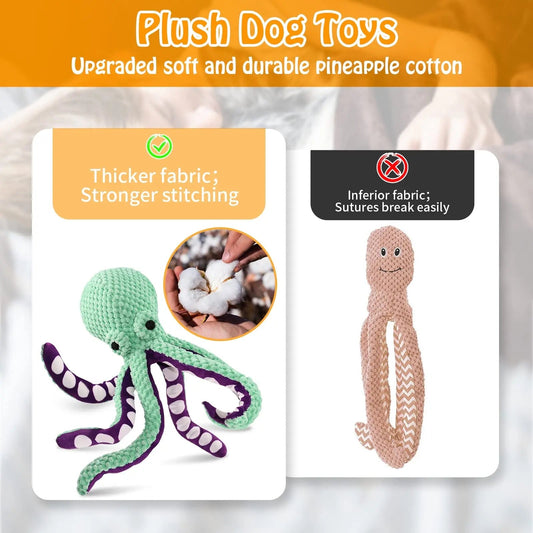 KFX-0303165 Interactive Plush Octopus Chew Toy for Dogs - Squeaky, Durable, and Ideal for Teeth Cleaning and Playtime