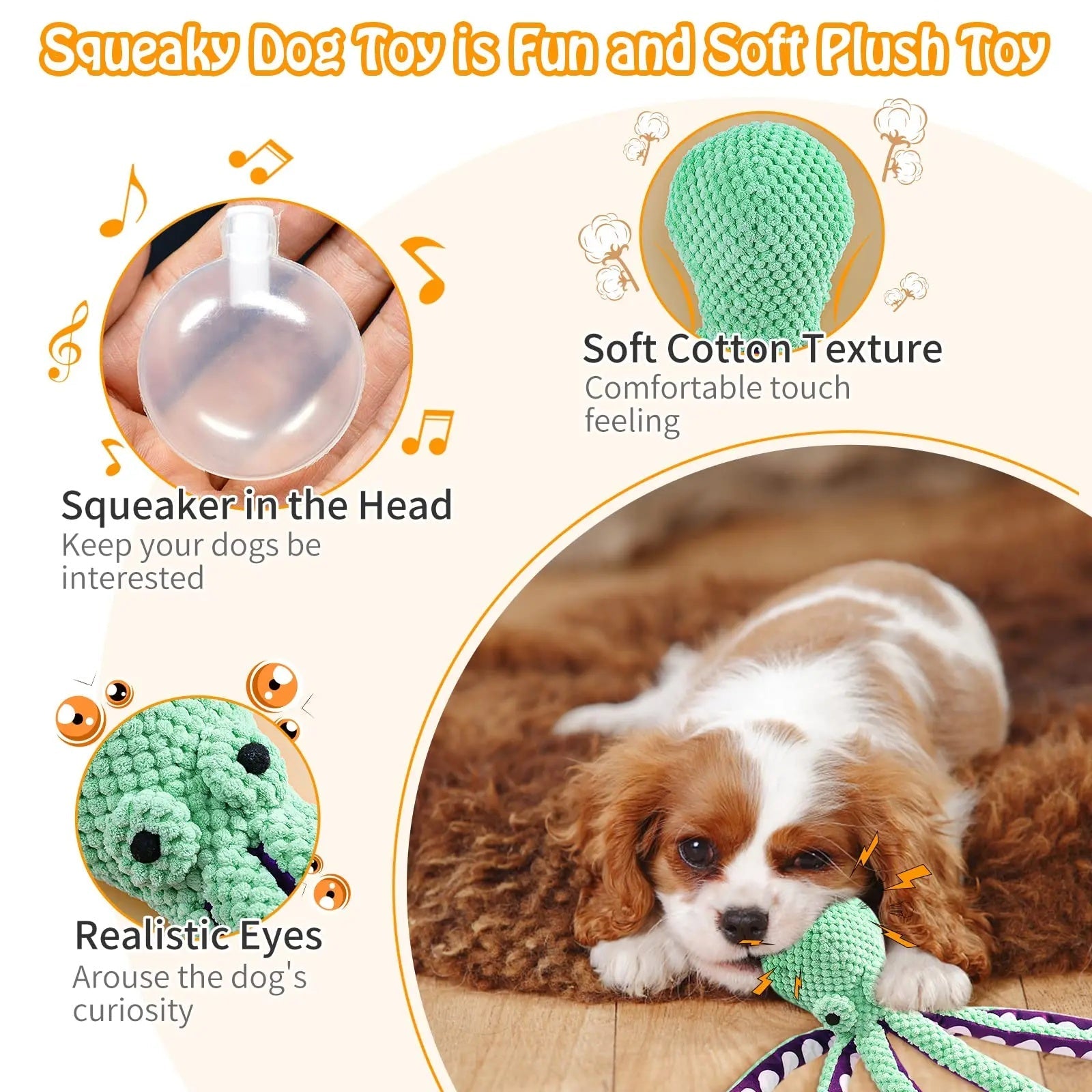 KFX-0303165 Interactive Plush Octopus Chew Toy for Dogs - Squeaky, Durable, and Ideal for Teeth Cleaning and Playtime