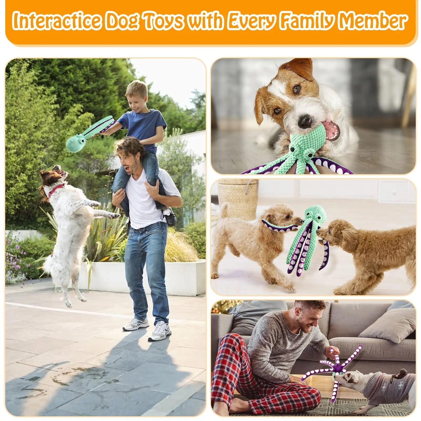 KFX-0303165 Interactive Plush Octopus Chew Toy for Dogs - Squeaky, Durable, and Ideal for Teeth Cleaning and Playtime