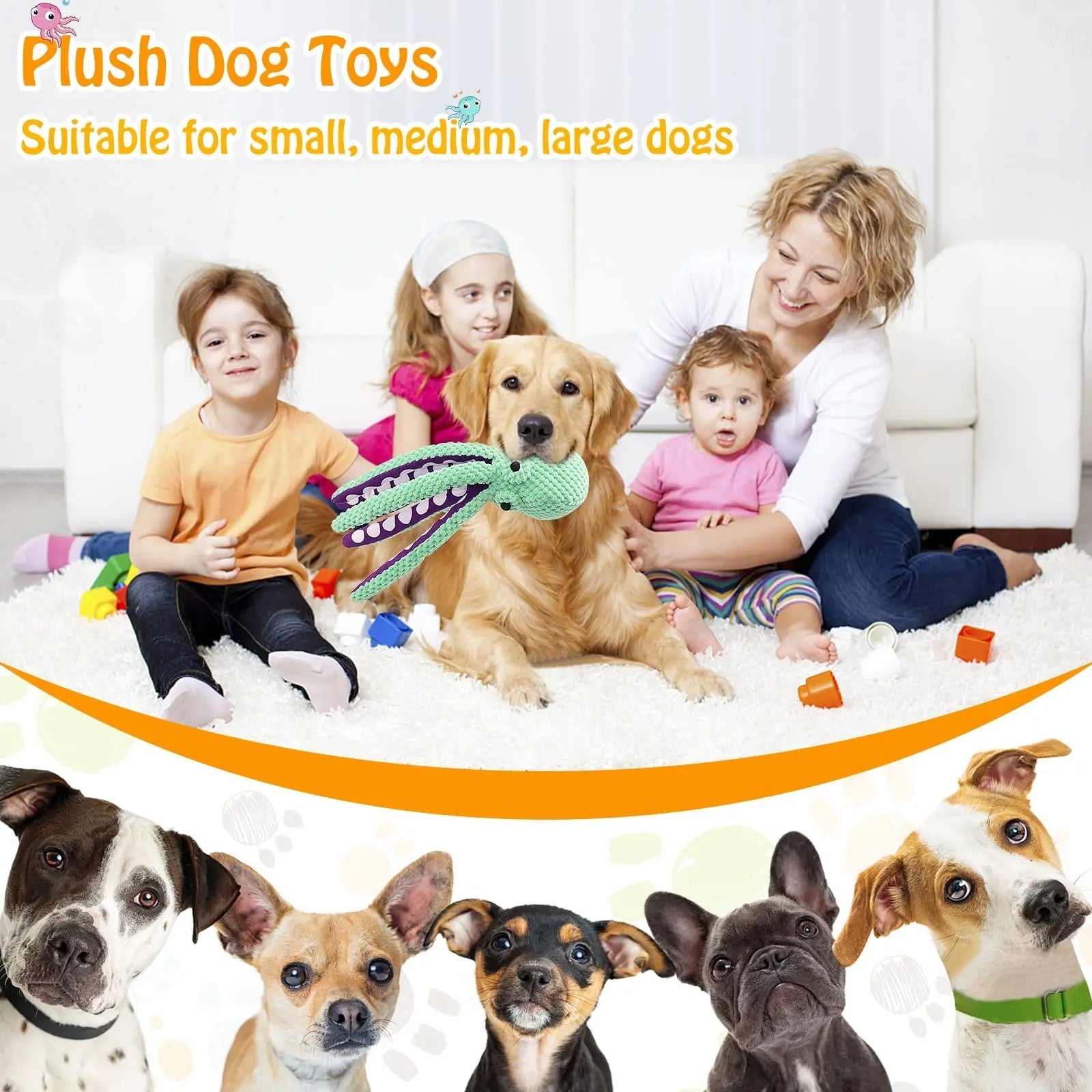KFX-0303165 Interactive Plush Octopus Chew Toy for Dogs - Squeaky, Durable, and Ideal for Teeth Cleaning and Playtime