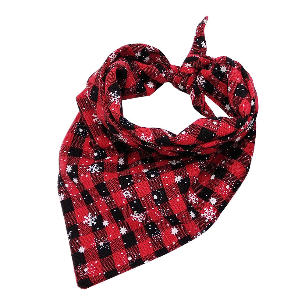 KFX-0303293 Festive Pet Triangle Towel for Dogs – Red and Green Snowflake Patterns, S & L Sizes Available