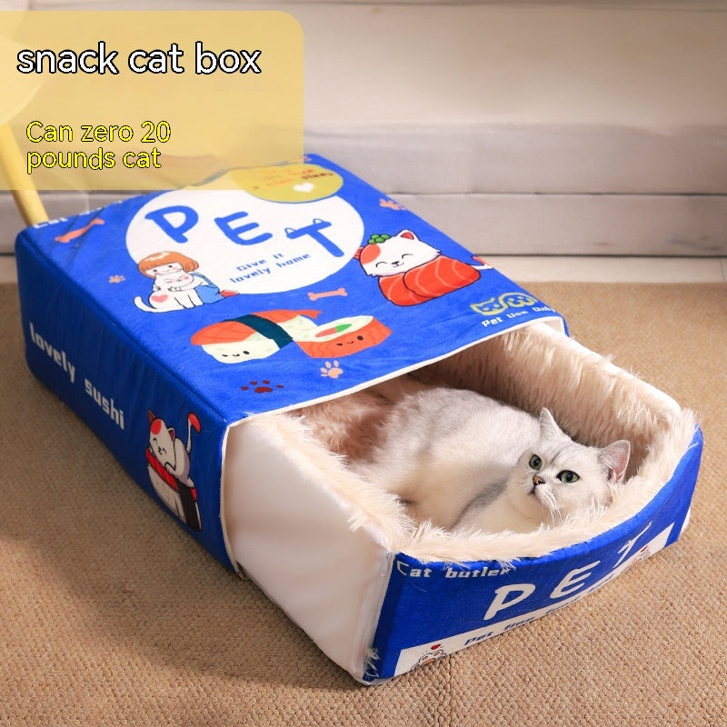KFX-0305725 Cozy Fully Enclosed Cloth Cat Nest in Red and Blue - Available in Small and Large Sizes