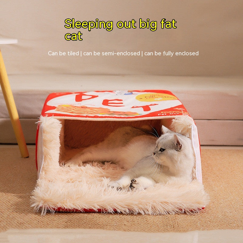 KFX-0305725 Cozy Fully Enclosed Cloth Cat Nest in Red and Blue - Available in Small and Large Sizes