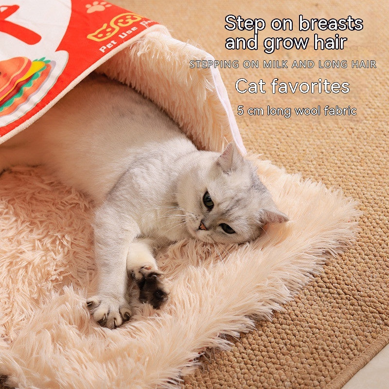 KFX-0305725 Cozy Fully Enclosed Cloth Cat Nest in Red and Blue - Available in Small and Large Sizes