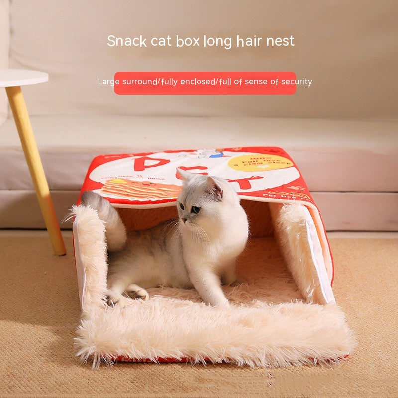 KFX-0305725 Cozy Fully Enclosed Cloth Cat Nest in Red and Blue - Available in Small and Large Sizes