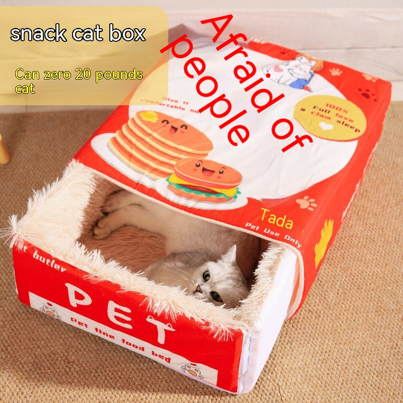KFX-0305725 Cozy Fully Enclosed Cloth Cat Nest in Red and Blue - Available in Small and Large Sizes