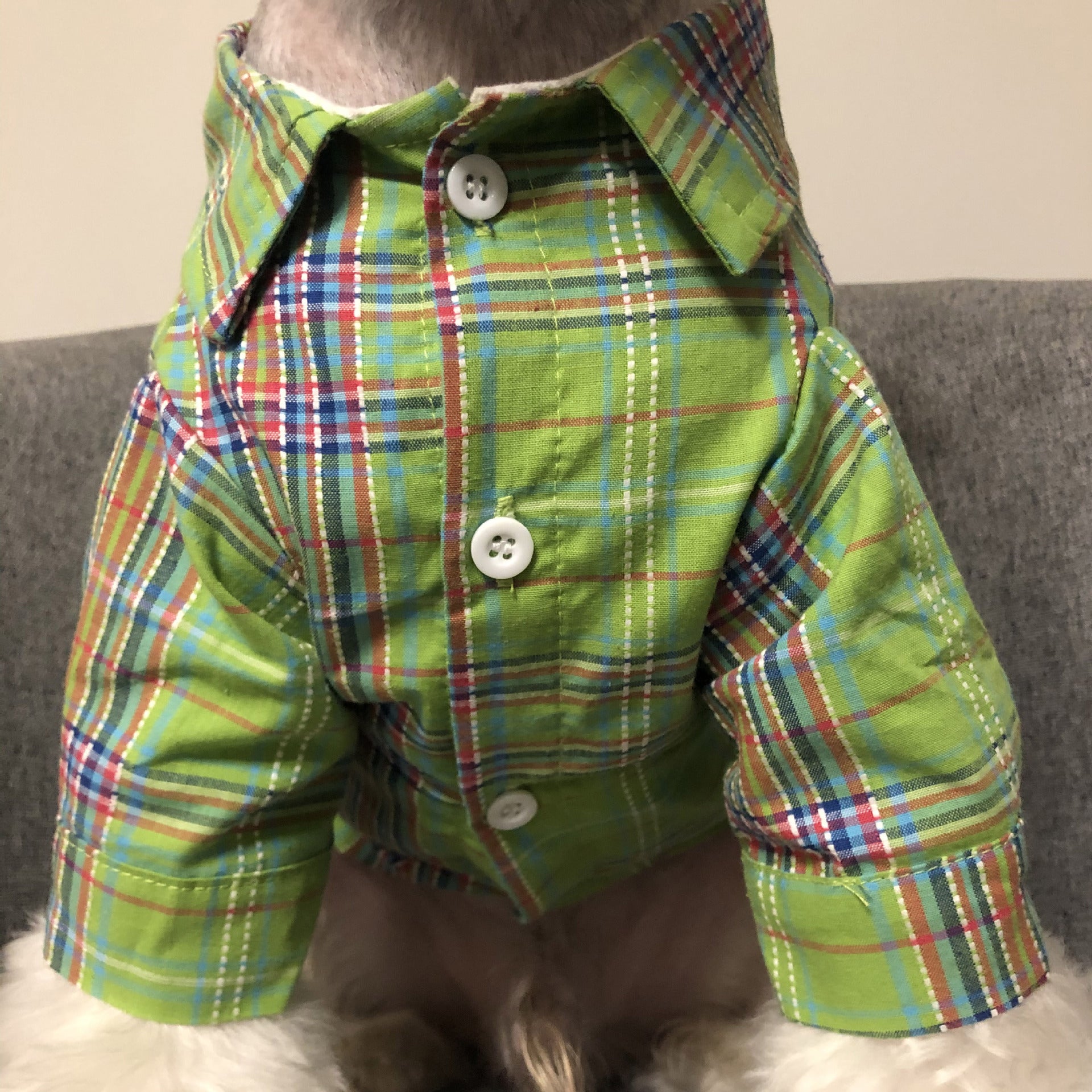 KFX-0306237 Light Blue Denim Vest & Green Plaid Shirt Set for Small to Medium Dogs and Cats