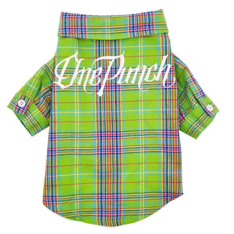KFX-0306237 Light Blue Denim Vest & Green Plaid Shirt Set for Small to Medium Dogs and Cats