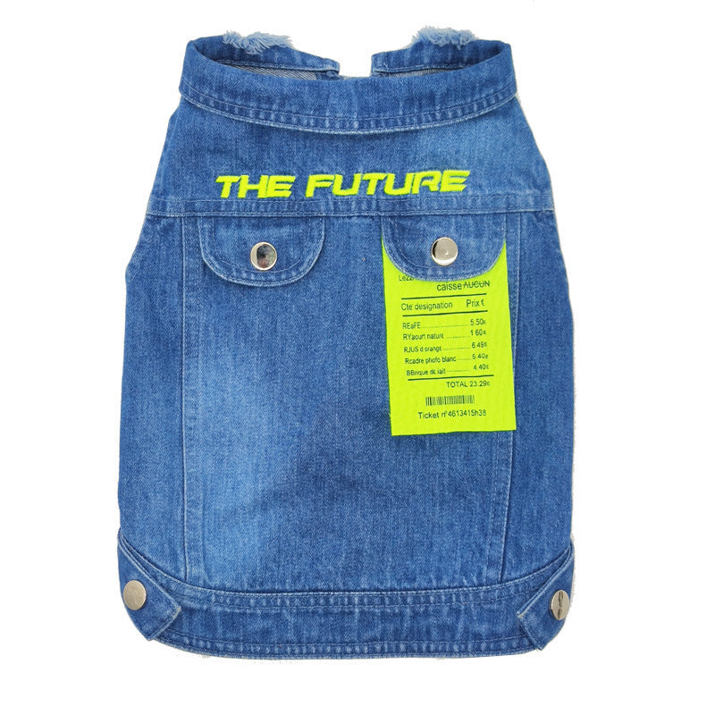 KFX-0306237 Light Blue Denim Vest & Green Plaid Shirt Set for Small to Medium Dogs and Cats