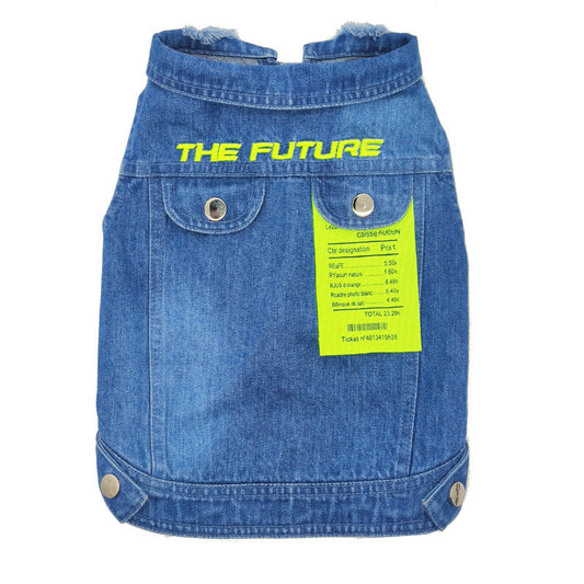 KFX-0306237 Light Blue Denim Vest & Green Plaid Shirt Set for Small to Medium Dogs and Cats
