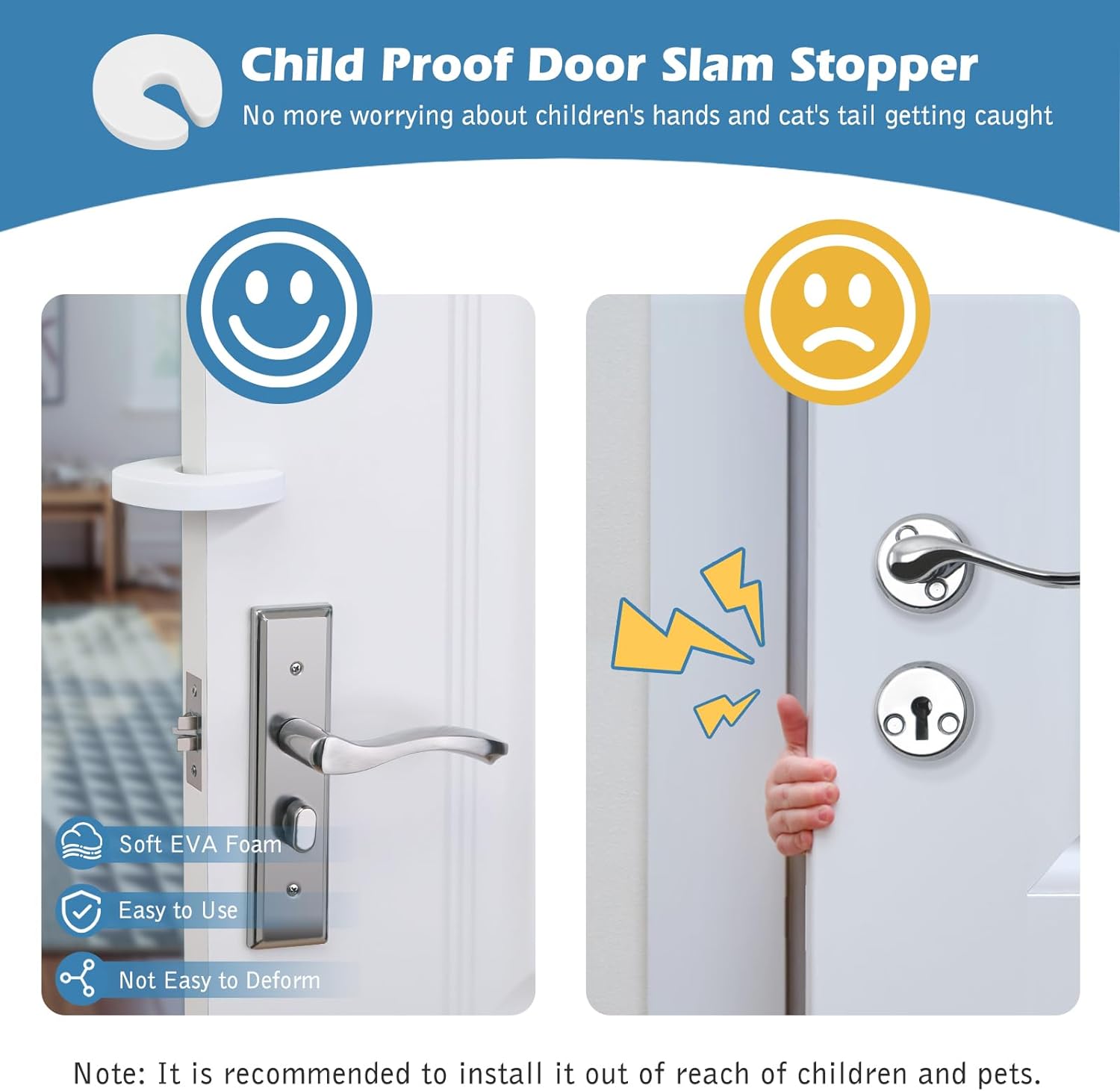 KFX-0308925 Adjustable Cat Door Latch with Door Stopper – Pet Safe Foam Guard for Cats, Child & Dog Proof, Easy Install