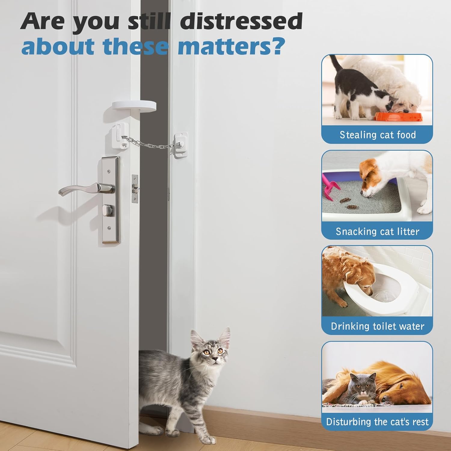 KFX-0308925 Adjustable Cat Door Latch with Door Stopper – Pet Safe Foam Guard for Cats, Child & Dog Proof, Easy Install