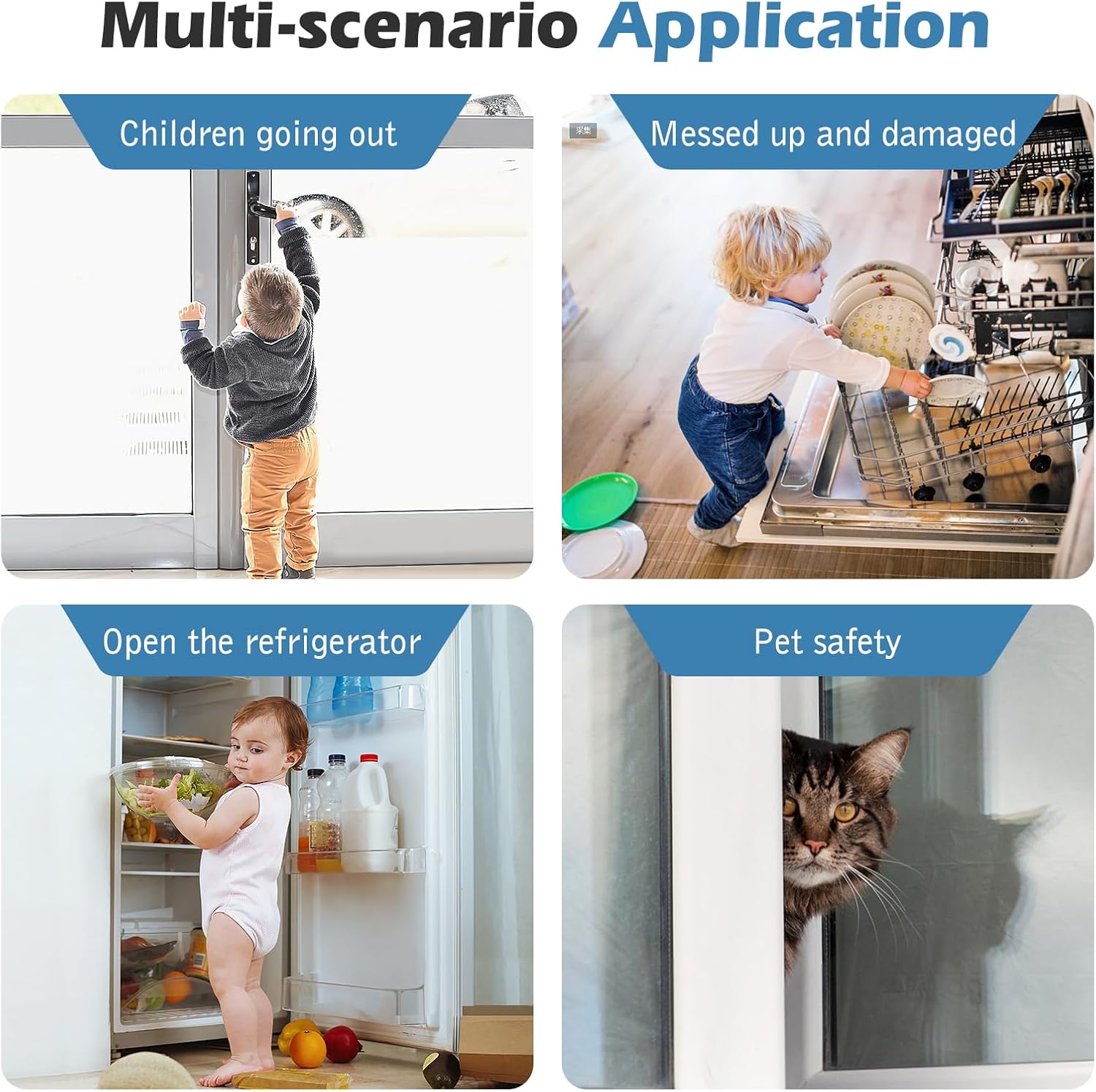 KFX-0308925 Adjustable Cat Door Latch with Door Stopper – Pet Safe Foam Guard for Cats, Child & Dog Proof, Easy Install