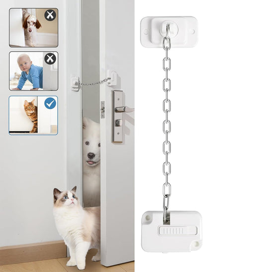 KFX-0308925 Adjustable Cat Door Latch with Door Stopper – Pet Safe Foam Guard for Cats, Child & Dog Proof, Easy Install