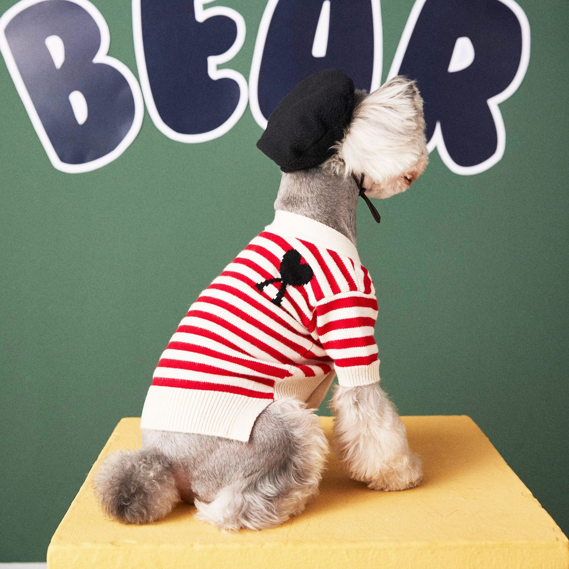 KFX-0309437 Striped Cotton Sweater Cardigan for Small Dogs - Black and Red Options Available