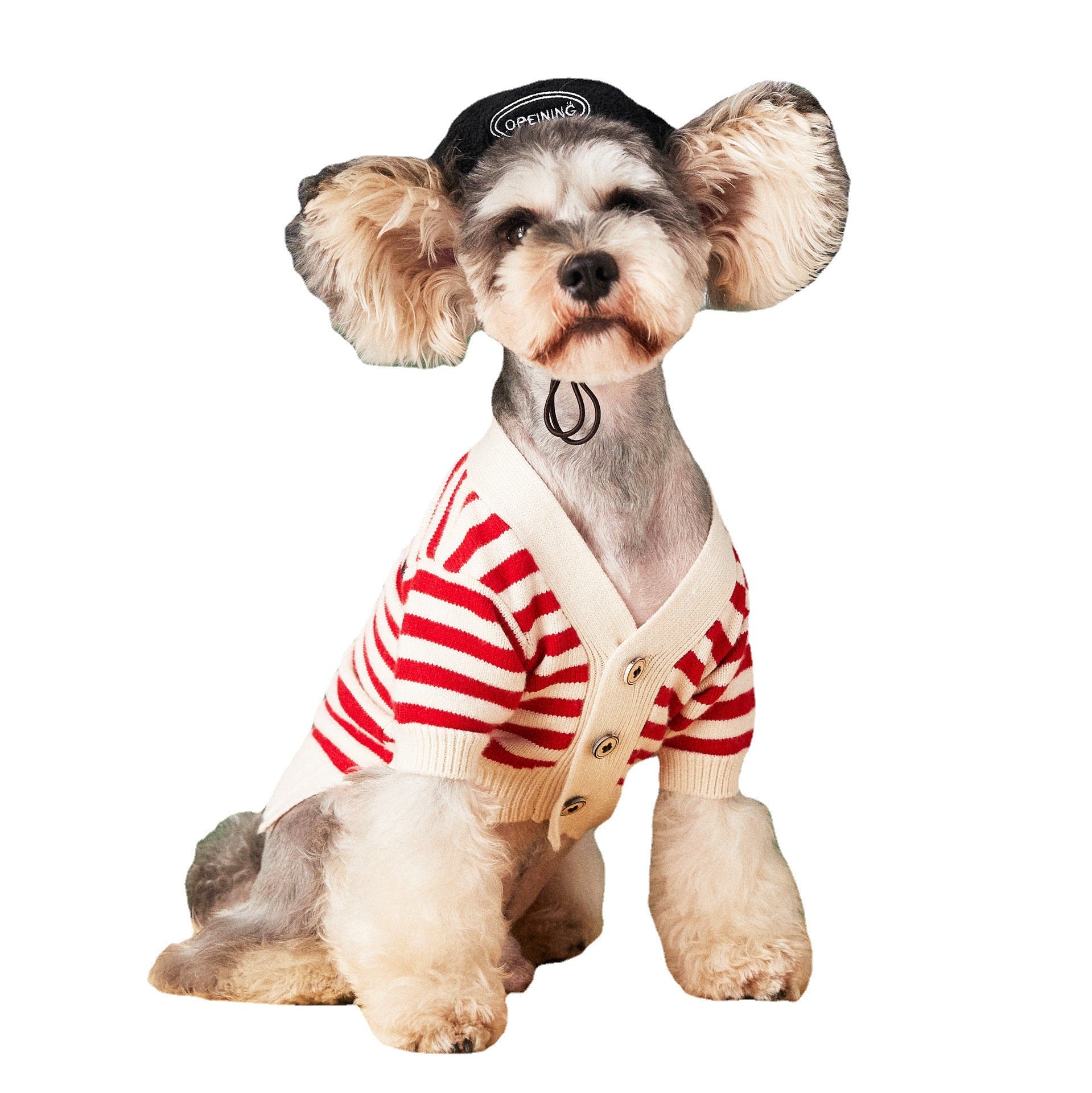 KFX-0309437 Striped Cotton Sweater Cardigan for Small Dogs - Black and Red Options Available