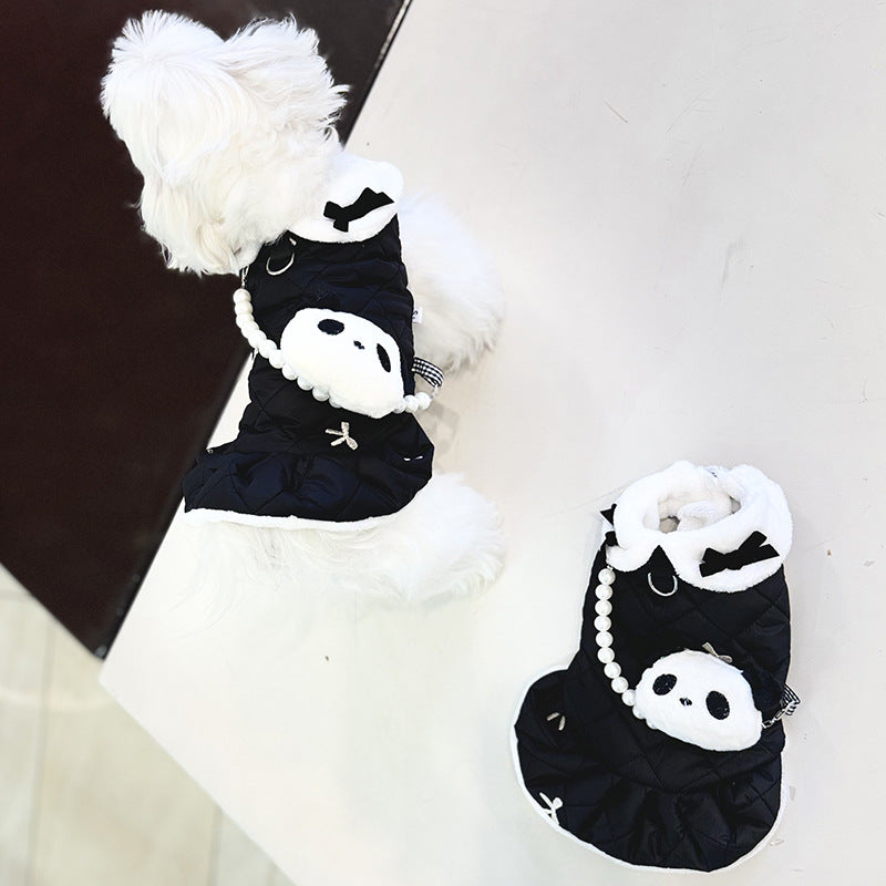 KFX-0311101 Cotton-Padded Classic Look Panda Pullover Dress for Pets, Available in Multiple Sizes
